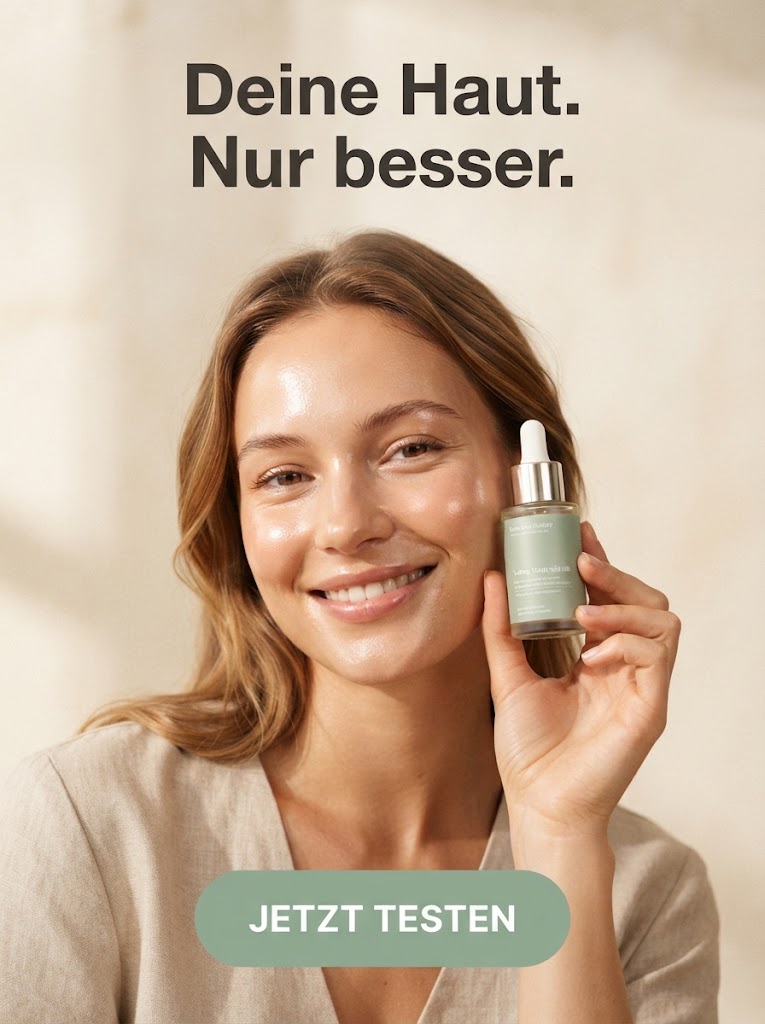 AI-generated example ad creative: woman holding a serum bottle