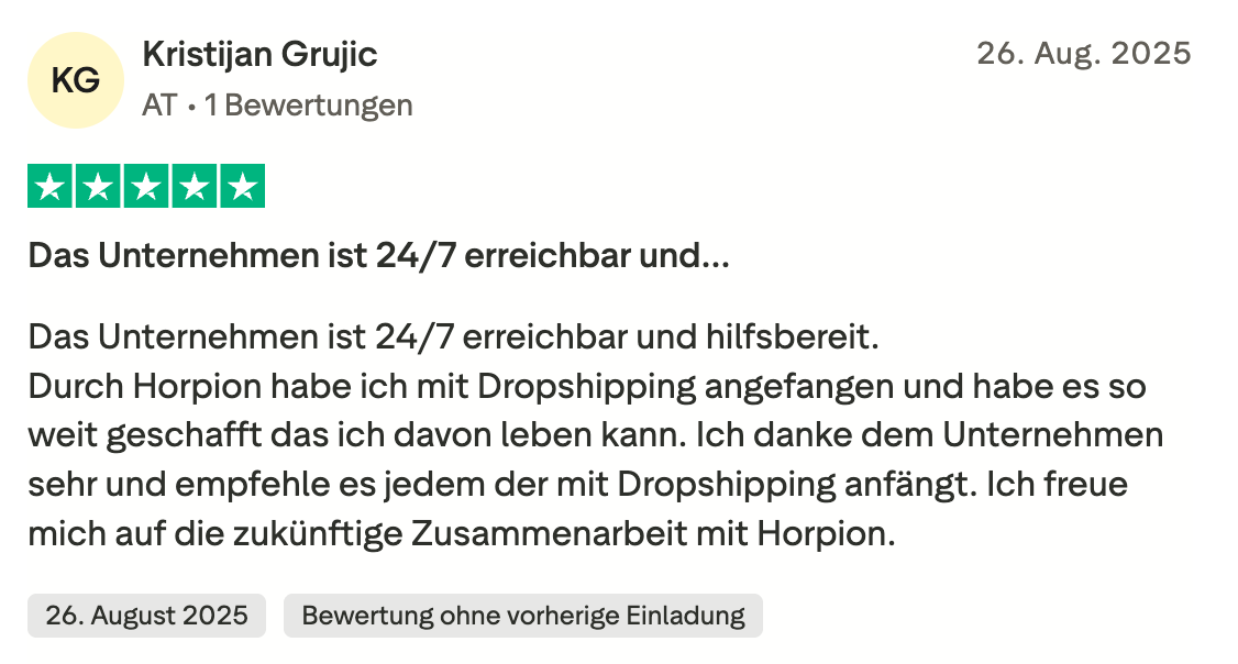 Trustpilot-Bewertung von Kristijan Grujic