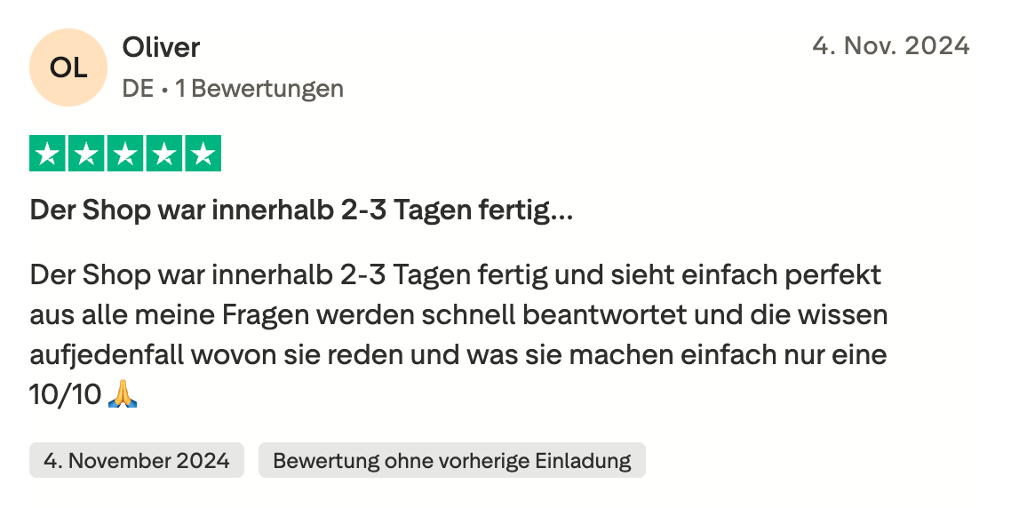 Trustpilot-Bewertung von Oliver