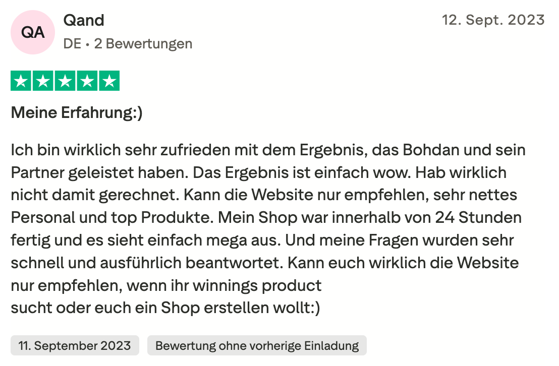 Trustpilot-Bewertung von Qand