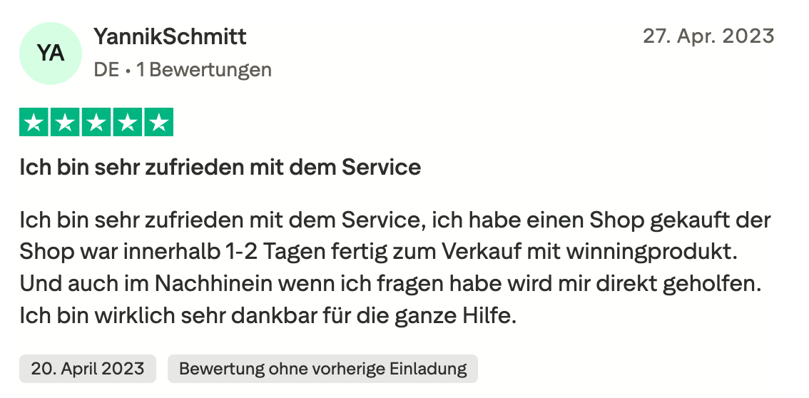 Trustpilot-Bewertung von Yannik Schmitt