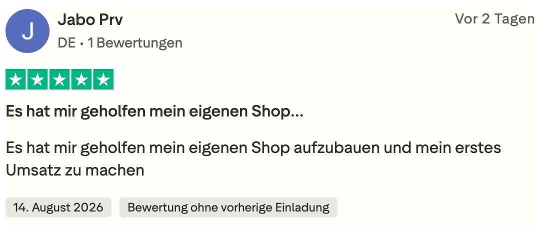 Trustpilot-Bewertung von Jabo Prv