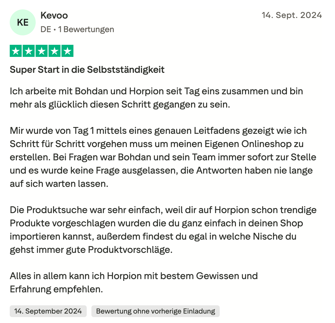 Trustpilot-Bewertung von Kevoo