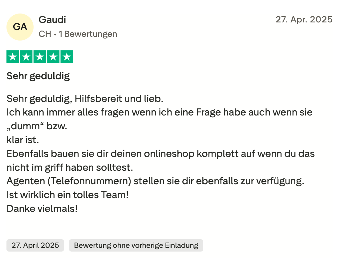 Trustpilot-Bewertung von Gaudi