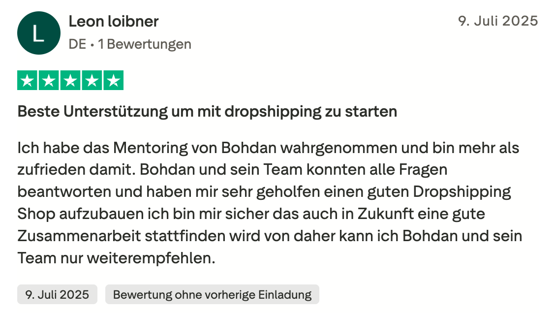 Trustpilot-Bewertung von Leon Loibner