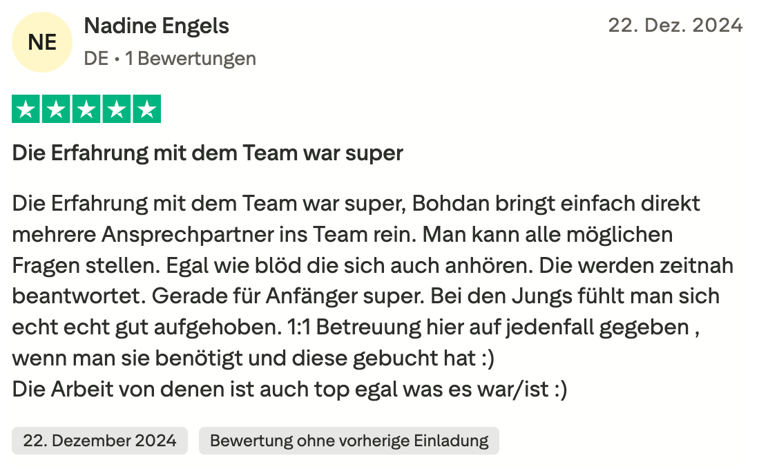 Trustpilot-Bewertung von Nadine Engels