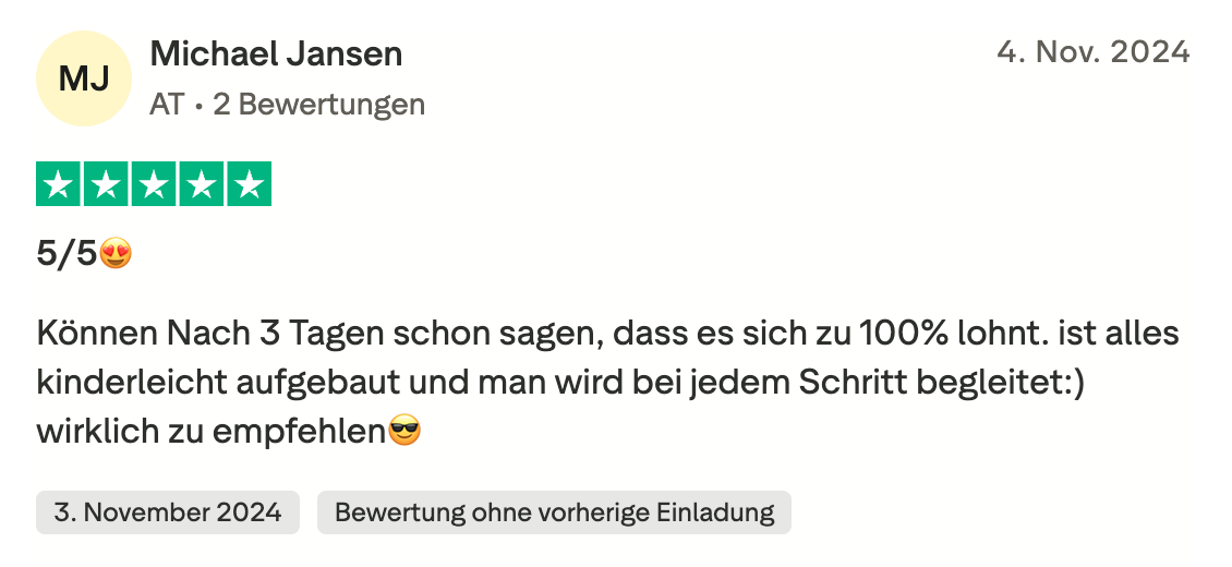 Trustpilot-Bewertung von Michael Jansen