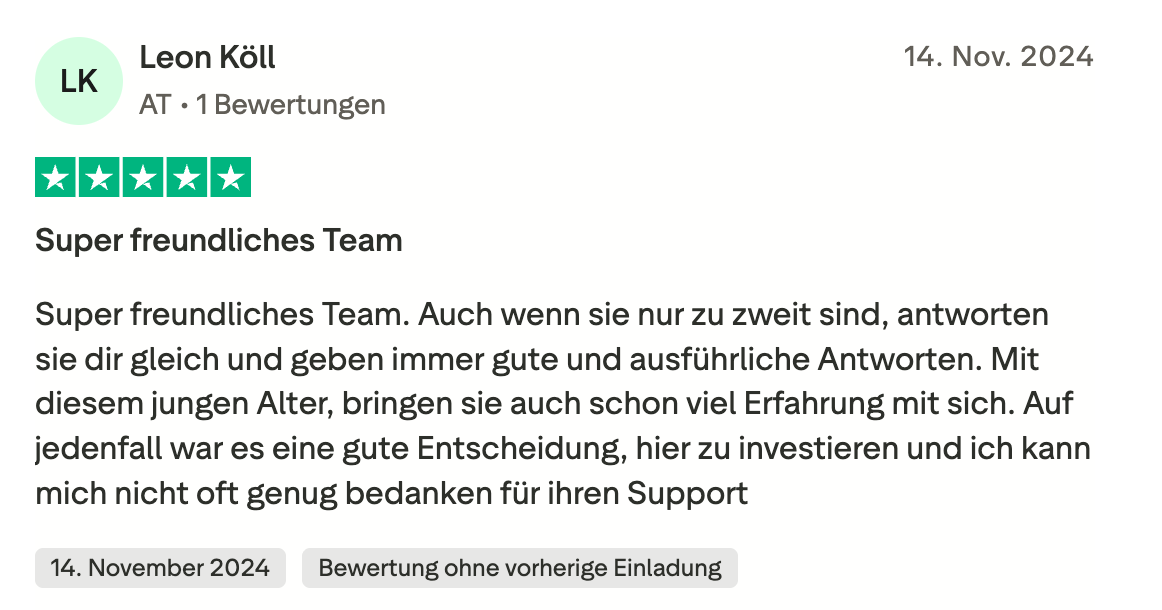 Trustpilot-Bewertung von Leon Köll