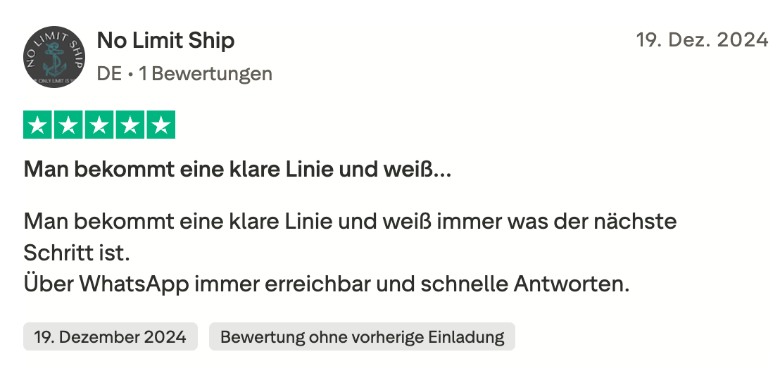 Trustpilot-Bewertung von No Limit Ship