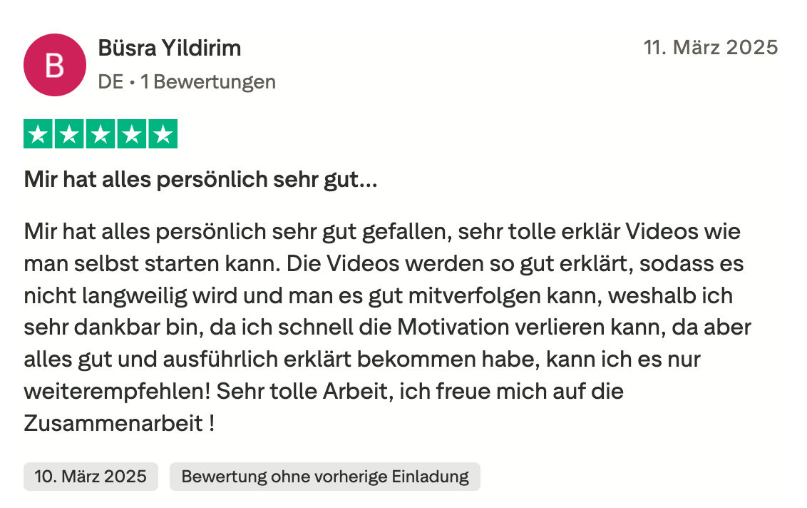 Trustpilot-Bewertung von Büsra Yildirim