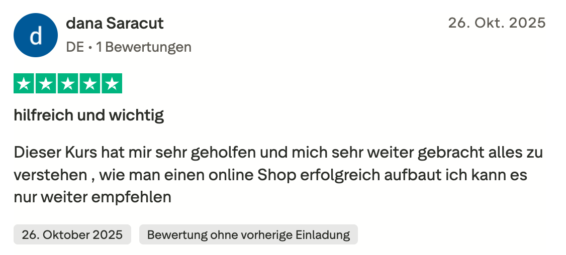 Trustpilot-Bewertung von Dana Saracut