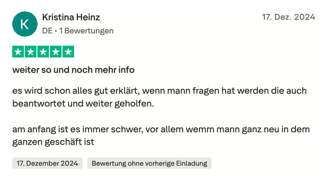 Trustpilot-Bewertung von Kristina Heinz