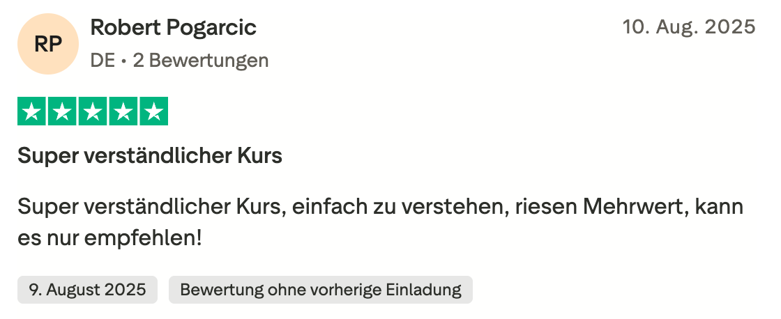 Trustpilot-Bewertung von Robert Pogarcic