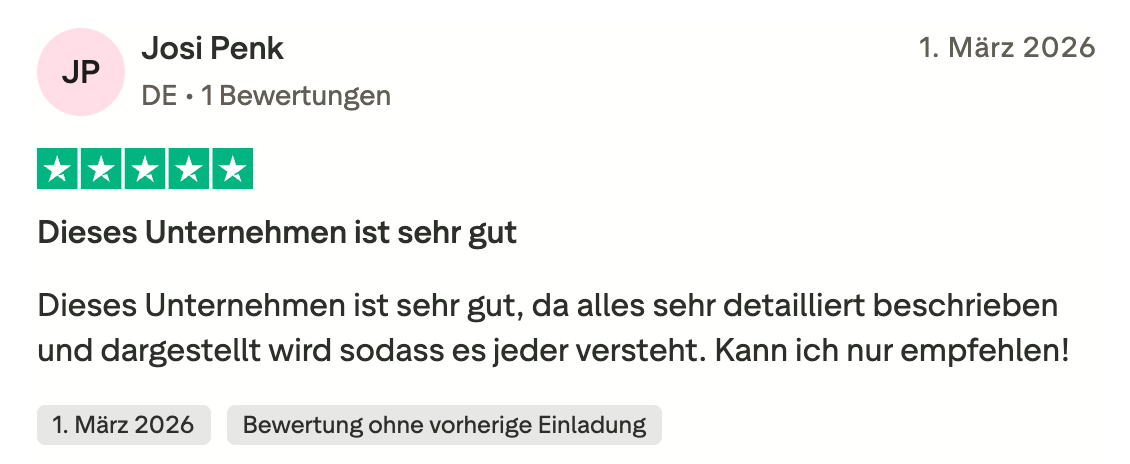 Trustpilot-Bewertung von Josi Penk